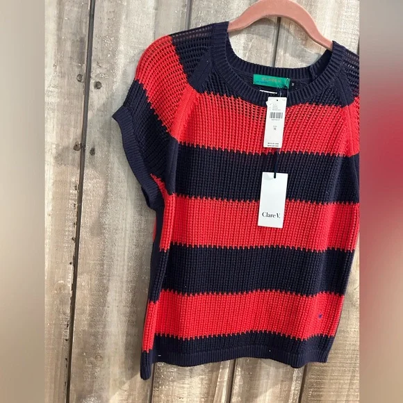 NWT Clare V. Red and blue knit top, M - Picture 8 of 12